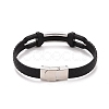 201 Stainless Steel Rectangle Link Bracelet with PU Leather Cord for Men Women BJEW-G649-07P-01-2