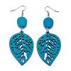 Trendy Leaf Wood Dangle Earrings EJEW-F062-K-3