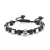 3Pcs 3 Style Synthetic Turquoise(Dyed) & Natural Lava Rock Braided Bead Bracelets Set with Alloy Skull BJEW-JB07865-7