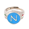 Round with Letter N Brass Enamel Adjustable Rings RJEW-U009-09P-2