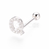 Rhodium Plated 925 Sterling Silver Micro Pave Clear Cubic Zirconia Letter Barbell Cartilage Earrings STER-I018-13P-Q-1
