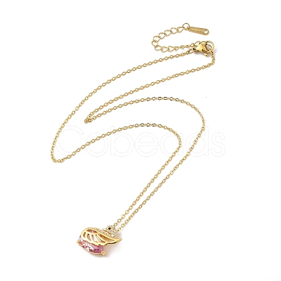 Pink Cubic Zirconia Pendant Necklace NJEW-H161-01C-1