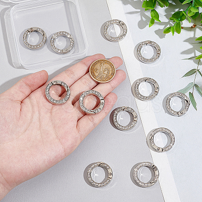 Unicraftale 12pcs Alloy Spring Gate Ring with Rhinestone FIND-UN0003-37P-1