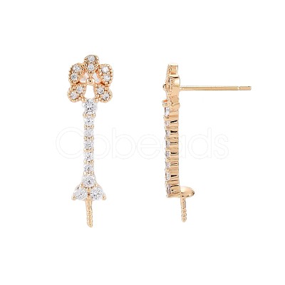 Brass Micro Pave Clear Cubic Zirconia Stud Earring Findings KK-S364-142-1