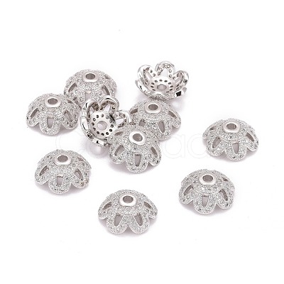 Eco-Friendly 6-Petal Flower Brass Micro Pave Cubic Zirconia Bead Caps X-ZIRC-M098-01P-FF-1