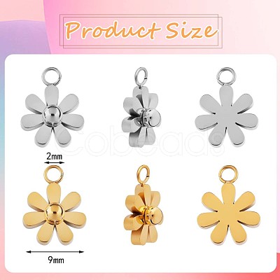 12Pcs 430 Stainless Steel Small Flower Pendants JX238A-1