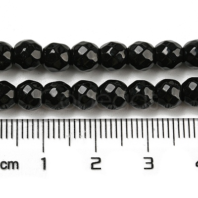 Faceted Round Natural Black Onyx Beads Strands G-S132-01-1