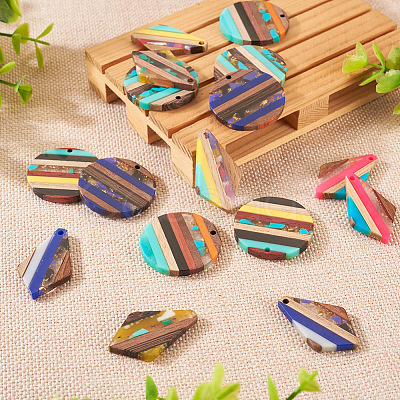 Pandahall 16Pcs 8 Style Transparent Resin & Walnut Wood Pendants RESI-TA0002-06-1