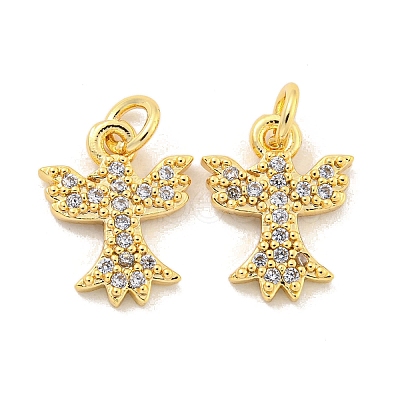 Brass Micro Pave Clear Cubic Zirconia Charms KK-Z044-37G-1