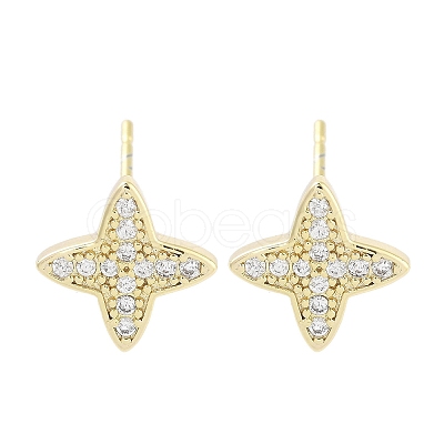 Brass Micro Pave Clear Cubic Zirconia Studs Earring for Women EJEW-S217-F02-1