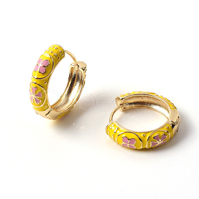 Flower Enamel Hoop Earrings EJEW-G290-04G-B-1