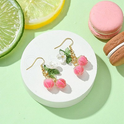 Handmade Flower Epoxy Resin & ABS Plastic Imitation Pearl Dangle Earrings EJEW-TA00470-1