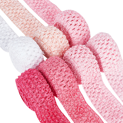 BENECREAT 14M 7 Style Pink Series Elastic Crochet Headband Ribbon OCOR-BC0005-35-1