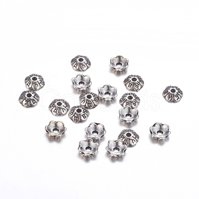 6-Petal Tibetan Style Alloy Flower Bead Caps TIBE-S220-AS-01-NR-1