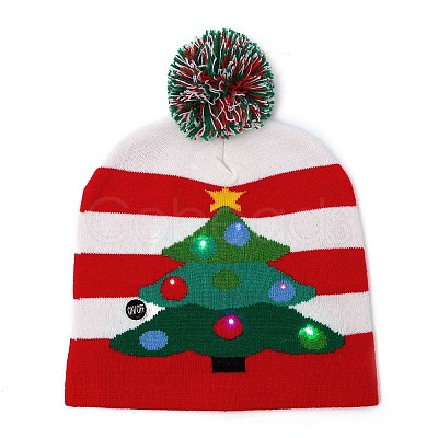 LED Light Up Christmas Acrylic Fibers Yarn Cuffed Beanies Cap AJEW-F063-04-1