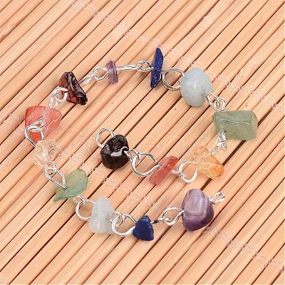 Chakra Handmade Gemstone Chip Beaded Brass Chains for Necklaces or Bracelets Making AJEW-JB00214-02-1