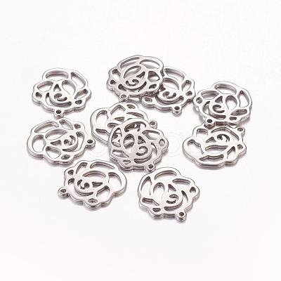 Tarnish Resistant Original Color Flower Rose Charms 201 Stainless Steel Pendants X-STAS-G029-15-1