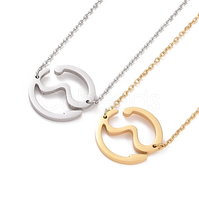 304 Stainless Steel Wave Pendant Necklace for Women NJEW-G019-02-1