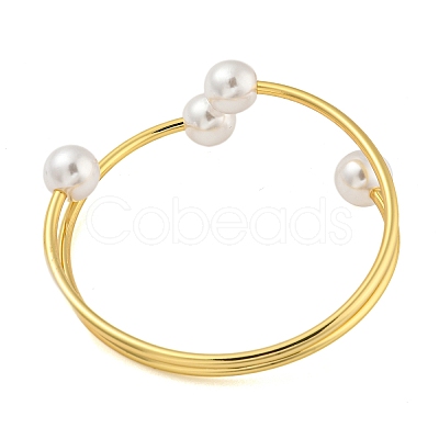 Rack Plating Brass & Round ABS Plastic Imitation Pearl Bangles BJEW-Q347-02G-1