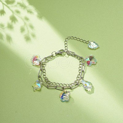 Colorful Rhinestone Flower & Star & Leaf & Cross Charms Multi-strand Bracelet BJEW-JB08703-1