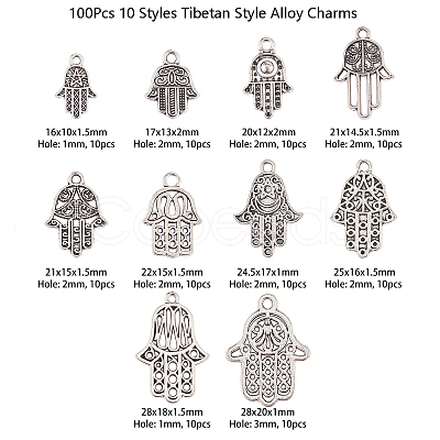 100Pcs 10 Styles Tibetan Style Alloy Pendants TIBEP-CJ0001-56-1