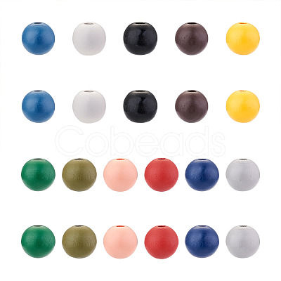 220Pcs 11 Colors Painted Natural Wood European Beads WOOD-TA0001-54-1