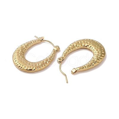 Texture Oval 201 Stainless Steel Half Hoop Earrings for Women EJEW-G385-34G-1