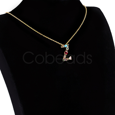 Golden Brass Micro Pave Cubic Zirconia Initial Pendants Necklaces NJEW-S069-JN002-Z-1