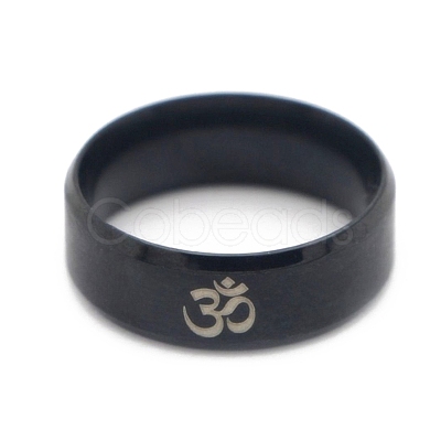 Ohm/Aum Yoga Theme Stainless Steel Plain Band Ring for Men Women CHAK-PW0001-003H-02-1