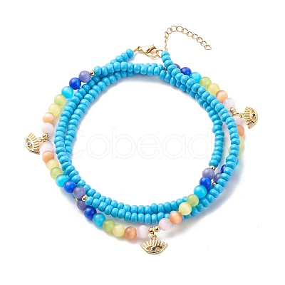 Glass Seed & Cat Eye Waist Beads NJEW-C00030-05-1