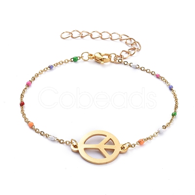 Peace Sign 201 Stainless Steel Link Bracelets BJEW-JB05248-06-1