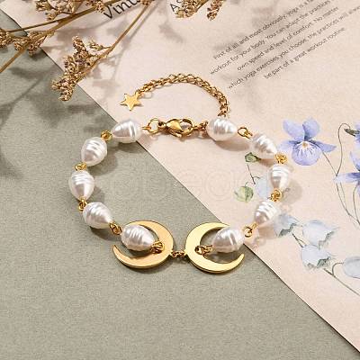 Brass Crescent Moon Bracelets BJEW-JB05557-1