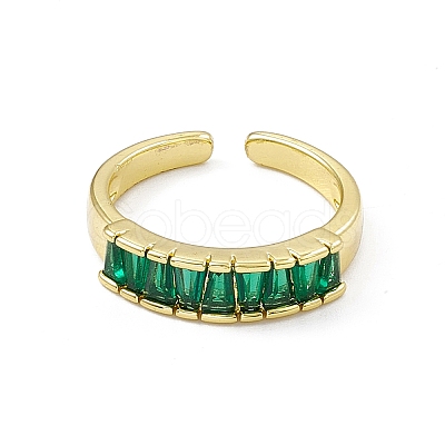 Green Cubic Zirconia Trapezoid Open Cuff Ring RJEW-I091-09G-1