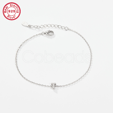 Anti-Tarnish Rhodium Plated 925 Sterling Silver Letter Cubic Zirconia Link Bracelets GI2156-20-1