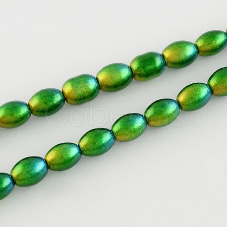 Spray Painted Rice Glass Beads Strands DGLA-S041-11x8mm-24-1