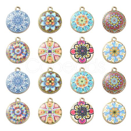 40Pcs 8 Styles Alloy Printed Pendants PALLOY-CJ0002-54-1