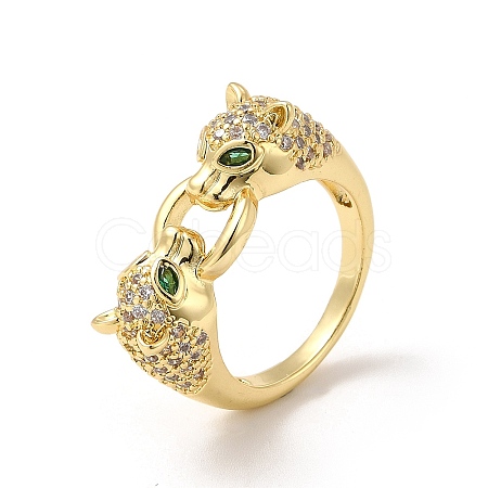 Green Cubic Zirconia Leopard Finger Ring RJEW-I092-08G-1