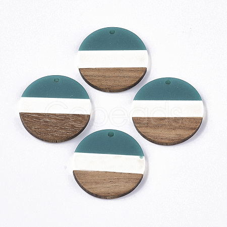 Tri-color Resin & Walnut Wood Pendants X-RESI-S358-78O-1
