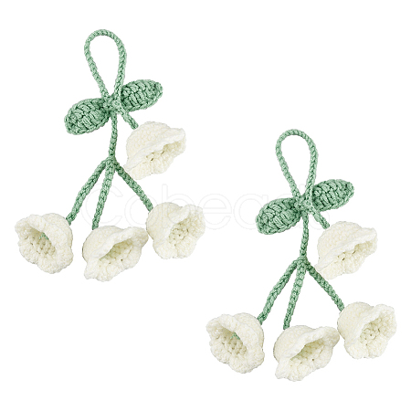 2Pcs Crochet Lily of The Valley Polyester Car Hanging Pendant HJEW-FG0001-14A-1