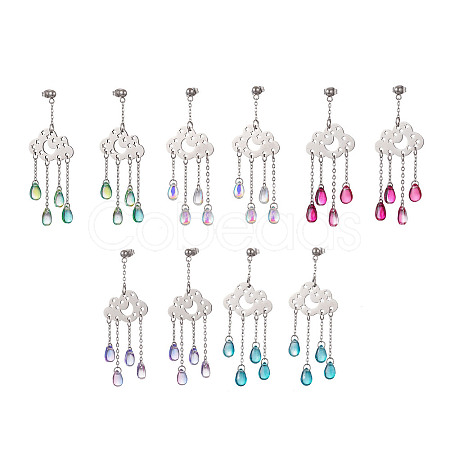 Long Chain with Transparent Glass Beads Dangle Stud Earrings EJEW-JE05245-1