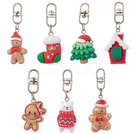 7Pcs 7 Styles Christmas Resin Pendant Decoration HJEW-JM02324-1