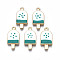 Rack Plating Alloy Enamel Pendants, Light Gold, Cadmium Free & Nickel Free & Lead Free, Ice Cream, Teal, 22x11x3mm, Hole: 1.8mm