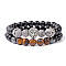 Natural Map Stone & Tiger Eye & Obsidian & Synthetic Hematite Stretch Bead Stretch Bracelets, with Lion Head for Men, 