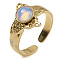 Opalite Finger Rings, Butterfly 304 Stainless Steel Open Cuff Rings, Real 18K Gold Plated, 13.5mm, Adjustable