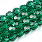 Transparent Glass Beads, Faceted(32 Facets), Round, Green, 8mm, Hole: 1mm, about 65~67pcs/strand, 49~50cm