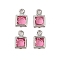 Rack Plating Brass Glass Pendants, Cadmium Free & Lead Free, Long-Lasting Plated, Square, Platinum, Hot Pink, 7x4.5x2mm, Hole: 1mm