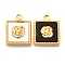 PVD Vacuum Plating 304 Stainless Steel Charms, with Shell & Acrylic, Square with Rose, Golden, 13.5x10.5x3mm, Hole: 1.8mm