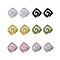 Brass Micro Pave Clear Cubic Zirconia Stud Earring Findings with Enamel, Nickel Free, Rhombus with Hole, Mixed Color, Real Platinum Plated, 15x15.5mm, Hole: 1mm, Pin: 0.7mm