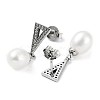 Cubic Zirconia Triangle with Natural Pearl Dangle Stud Earrings EJEW-F318-05P-2