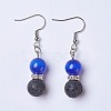 Cat Eye and Natural Lava Rock Dangle Earrings EJEW-JE03057-M-2